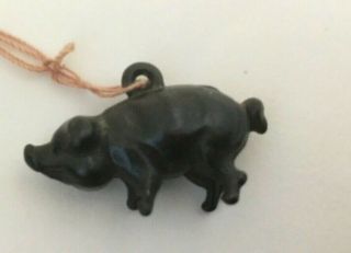 Antique Victorian Miniature Black Metal Pig Charm