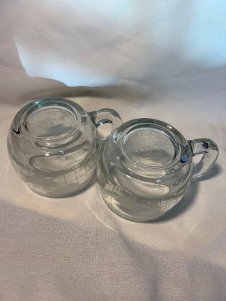 2 Vintage NESTLE NESCAFE Etched Clear Glass World Globe Map Coffee Mugs/Cups EUC 2