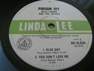 BILLY THORPE & THE AZTECS - Poison Ivy 1964 Oz EP - ROCK / BEAT GARAGE - LINDA LEE 4