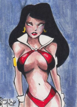 Vampirella 5 Sketch Card Painting By Chris Mcjunkin