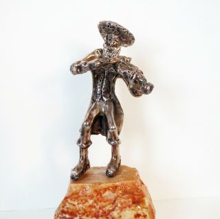 Vintage Signed Miniature Sterling Silver Sculpture - Musician With Violin