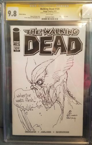 Walking Dead 109 (2013) Zombie Wolverine Sketch Cover / Cgc 9.  8 / Jim Cheung