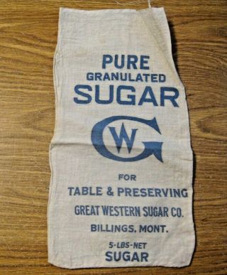 Vintage Great Western Sugar Co.  5 Pound Advertising Cloth Sack Billings Mont.