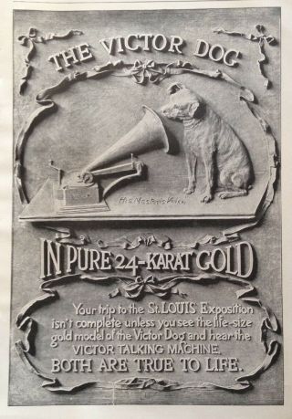 1904 Ad (k1) The Victor Dog (nipper) In 24kt Gold At St.  Louis World 