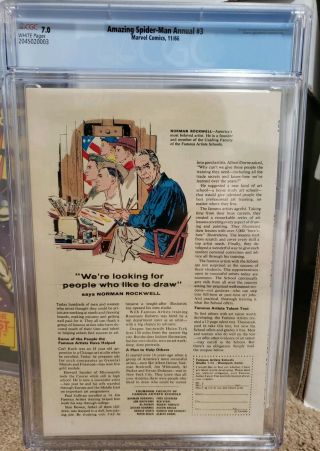 SPIDERMAN ANNUAL 3 CGC 7.  0,  WHITE PAGES AVENGERS APPEARANCE HULK L@@K 2