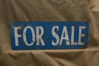 Vintage Tin Sign 2 Sided 6x16 " W 4 Hanging Holes Blue White