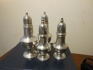 Set Of 4 Sterling Silver Salt And Pepper Shakers 5 Inch & 4 1/2 Inch