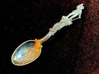 Victorian Sterling Silver Souvenir Spoon Golden Gate Gold Miner Handle San Fran