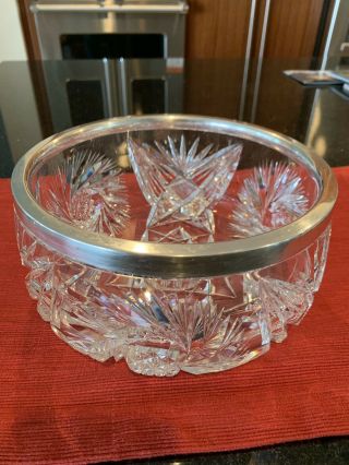 Vintage F.  G.  &co Cut Crystal 8 In.  Diameter “800” Silver Rim Bowl