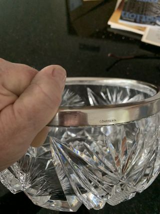 Vintage F.  G.  &Co Cut Crystal 8 in.  Diameter “800” Silver Rim Bowl 2