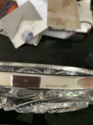 Vintage F.  G.  &Co Cut Crystal 8 in.  Diameter “800” Silver Rim Bowl 3