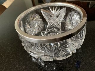 Vintage F.  G.  &Co Cut Crystal 8 in.  Diameter “800” Silver Rim Bowl 4