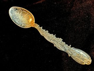 Victorian Sterling Silver Souvenir Spoon The Heart Of Detroit,  Mi Cityscape Hndl