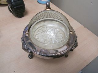 Vintage F.  B.  Rogers Silver Co.  Silver Plate Butter Or Caviar Dome Dish W/ Glass