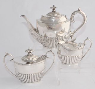 1911: 3 Piece Antique Walker & Hall Silver Plate Bachelor Tea Set Half Fluted