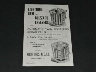 Vtg 1898 North Bros.  Lightning Gem & Blizzard Freezers Print Ad