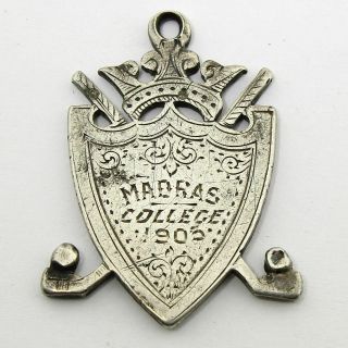 Very Rare Antique 1902 Madras College St Andrews Solid Silver Golfing Fob Medal