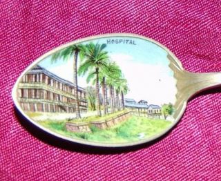 Rare Panama Hospital Ornate Silver Plated Enamel Souvenir Spoon