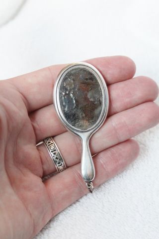 Hallmarked Solid Silver Miniature Hand Mirror Birmingham 1919 C & N