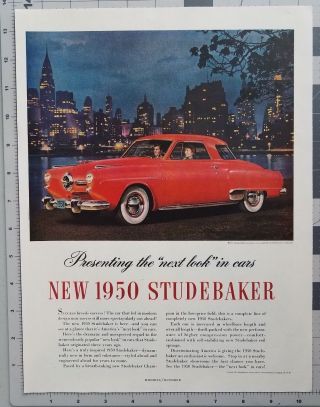 1950 Studebaker Champion Red Classic Car Nyc Photo Vintage Print Ad