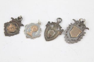 4 X Vintage Hallmarked Solid Silver Pocket Watch Fobs Inc.  Gold On Silver (26g)