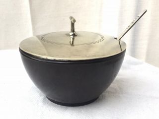 Art Deco Silver Bakelite Bowl & Silver Plated Lid Sugar Bowl Condi