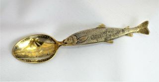 Mt Hood Mountain Portland Or Fish Figural Handle Sterling Silver Souvenir Spoon