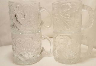 Set Of 4 1995 Batman Forever Glass Mugs / Cups The Riddler,  Two - Face Dc Comics