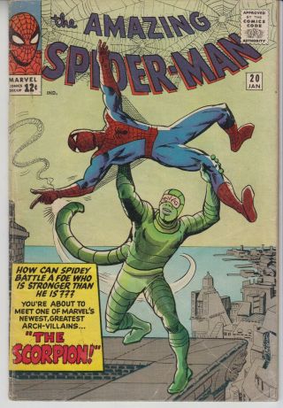 Spider - Man 20 Vg/fn Key 1st Scorpion Cents 1965