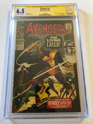Avengers 34 Cgc 6.  5 Ss Signed By Stan Lee 1st Living Laser
