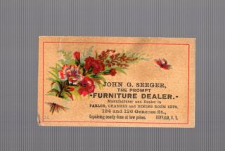 Vintage Victorian Trade Card.  John G.  Seeger Furniture Dealer,  Buffalo,  York