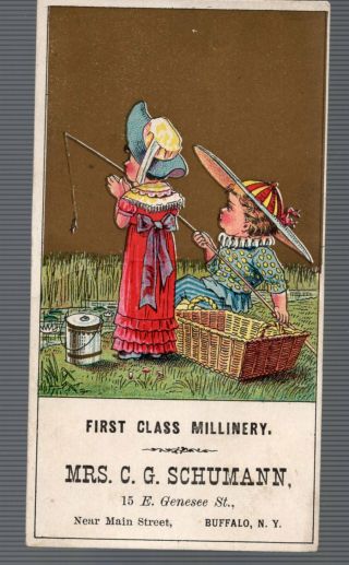 Vintage Victorian Trade Card.  Mrs.  C.  G.  Schumann,  Millinery,  Buffalo,  York