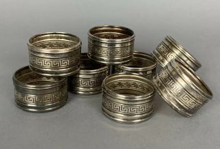 8 Vintage Gorham Silver Plate Napkin Rings Greek Key Pattern