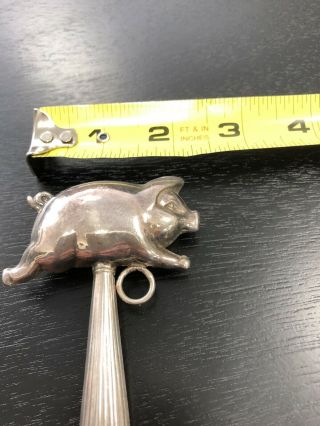 ANTIQUE VINTAGE STERLING SILVER BABY RATTLE LITTLE PIG FACE HEAD - SCARCE 3