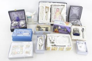 12 X Assorted Vintage Silver Plate Christening Gifts Inc.  Frame,  Egg Cup Etc