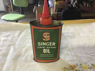 Vintage Singer Sewing Machine Oil Can,  Lead Top With Cap,  Full With Cap,  Euc