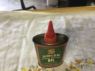 Vintage Singer Sewing Machine Oil Can,  Lead Top With Cap,  Full With Cap,  EUC 3