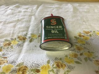 Vintage Singer Sewing Machine Oil Can,  Lead Top With Cap,  Full With Cap,  EUC 5