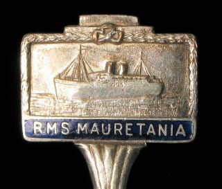 Antique Rms Mauretania Silver Plated Blue Enamel Tea Spoon Cunard Ocean Liner