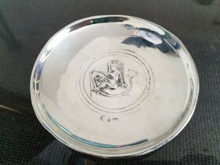 Rare Norwegian ? Solid Silver Dish Lady Riding A Dolphin 91.  1 Grams