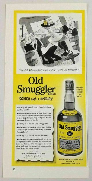 1953 Print Ad Old Smuggler Scotch Whiskey Waiter Juggles Tray Of Drinks