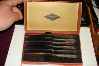 Vintage Set Of Six 1917 Oneida Community Plate " Adam " Pattern Steak Knifes W Box