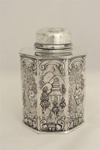 Victorian Barbour Oriental Design Dutch Art Figural Repousse Embossed Tea Caddy