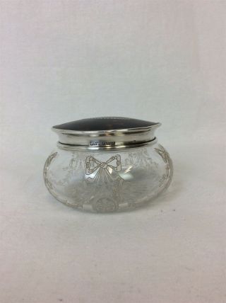 Antique Mappin & Webb 1930s Glass Jar With Silver Lid From Vanity Set