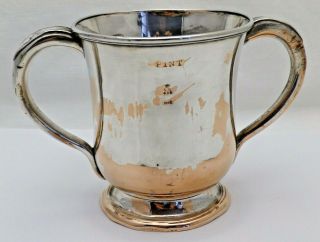 Victorian Antique Silver Plate On Copper One Pint 2 Handled Hunting Tankard
