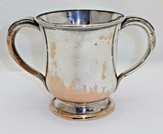 Victorian Antique Silver Plate on Copper One Pint 2 Handled Hunting Tankard 2