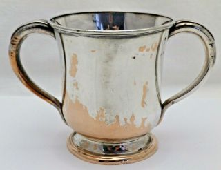 Victorian Antique Silver Plate on Copper One Pint 2 Handled Hunting Tankard 3