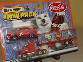 1999 Matchbox Coca Cola Twin Pack Vehicles Polar Bear Rig And Red Car Moc