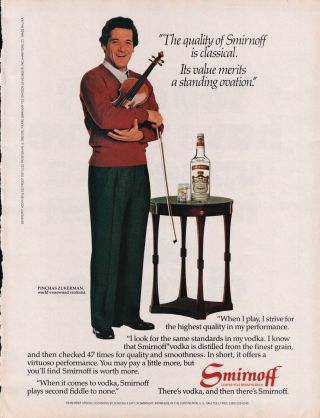 1984 Smirnoff Vodka Pinchas Zukerman World Renowned Violinist Violin Print Ad