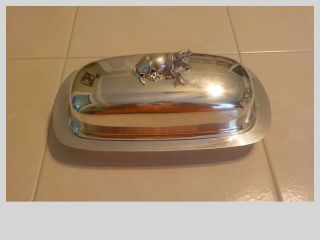 Wallace 907 Silver Plated Butter Dish With Resting Cow Handle
